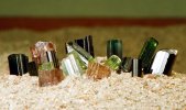 Group of tourmaline exhibiting vertical striations